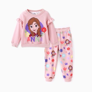 PATPAT Disney Stitch Toddler Girl 2pcs Floral Ruffle-sleeve Sweatshirt with Jogger Set - 1 of 4