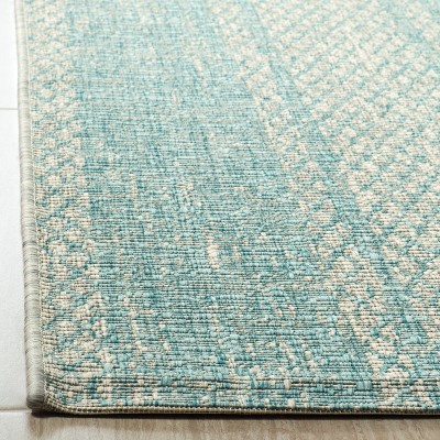Light Grey and Aqua Square Synthetic Outdoor Area Rug