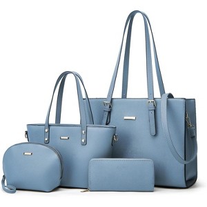 4Pcs Women Fashion Synthetic Leather Handbags Tote Bag Shoulder Bag Top Handle Satchel Purse Set - 1 of 4