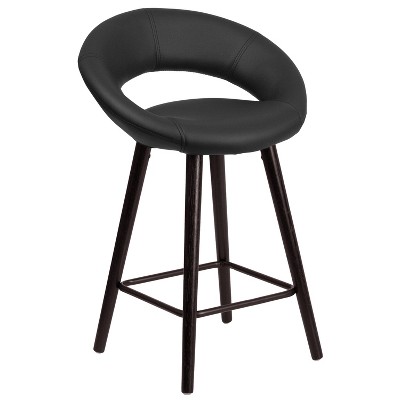 Merrick Lane 24 Inch Cappuccino Brown Wood Contemporary Shaped Bar Counter Stool With Black Vinyl Upholstered Seat