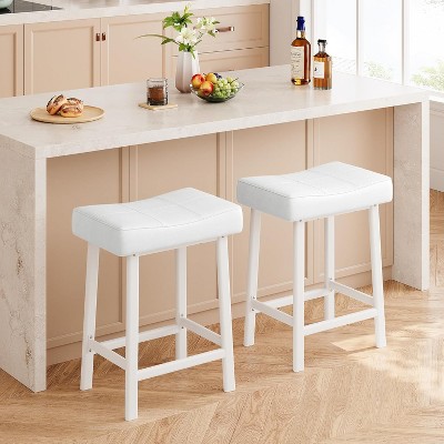 Saddle Bar Stools, Counter Height Barstools with Thickened Cushion, Faux Leather Padded Kitchen Chairs for Dinning Room, Kitchen Island, Home Bar