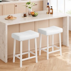 Saddle Bar Stools, Counter Height Barstools with Thickened Cushion, Faux Leather Padded Kitchen Chairs for Dinning Room, Kitchen Island, Home Bar - 1 of 4