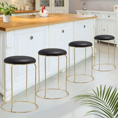 Kings Brand Furniture Carmilla Counter Stools, Set of 4 – Upholstered, Industrial, with Footrest. Ideal for Dining, Kitchen, or Pub