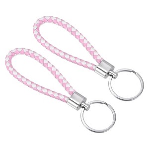 Unique Bargains Braided PU Leather Car Wallet Keychain with Stainless Steel Key Rings 2 Pcs - 1 of 3