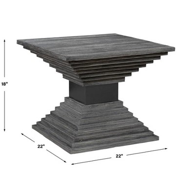 Gray Geometric Fir Wood and Metal Accent Table