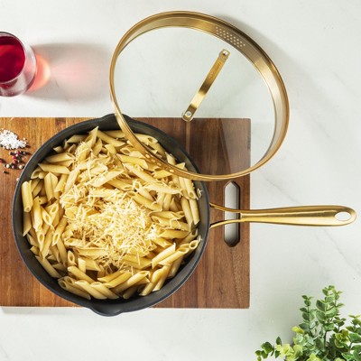 Navy and Gold Nonstick Aluminum Sauté Pan with Lid