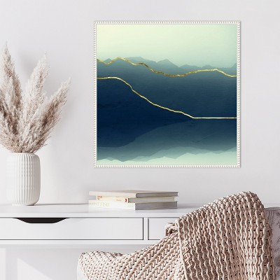 Gold Lined Abstract Mountain Framed Canvas Wall Art