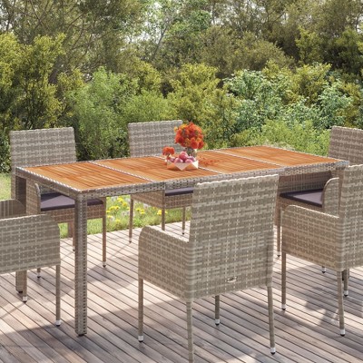 vidaXL Patio Table with Wooden Top Gray 74.8"x35.4"x29.5" Poly Rattan