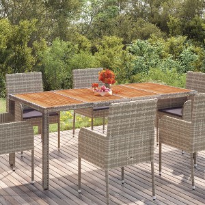 vidaXL Patio Table with Wooden Top Gray 74.8"x35.4"x29.5" Poly Rattan - 1 of 4