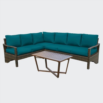 Leisure Made Augusta 5pc Wicker Sectional in Peacock Fabric