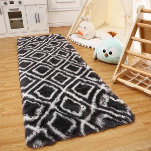 Soft Shaggy Diamond Runner Rug, Non-Slip Plush Carpet for Bedroom, Kids' Room & Living Room, Machine-Washable Fluffy Floor Mat - 1 of 4