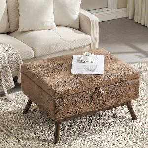 CAVINAS Mid-Century Lift-Top Storage Ottoman Bench– Solid Wood Frame with Safety Hinge, Versatile Coffee Table & Seating, Ottoman with Storage - 1 of 4