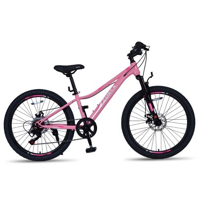 INFURNIC Bicycles Mountain Bike for Girls and Boys 24 Inch Shimano 6 Speed Suspension Fork Disc Brakes, Pink, 61.42"*23.63"*36.62"