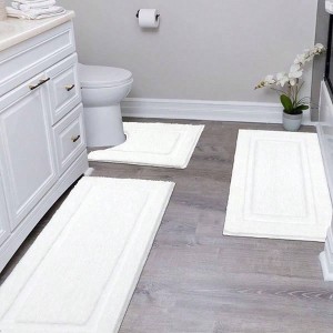 White Bathroom Rug Set, 3 Piece Non - Slip Mats, Washable Soft Fluffy Floor Mats for Bathrooms - 1 of 4
