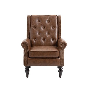 TIRAMISUBEST Wood Frame Armchair - A Modern Brown PU Accent and Lounge Chair with Sturdy Wood Legs, Perfect for Living Room and Bedroom - 1 of 4