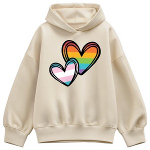 Women's Instant Message Rainbow Hearts Oversized Fleece Hoodie