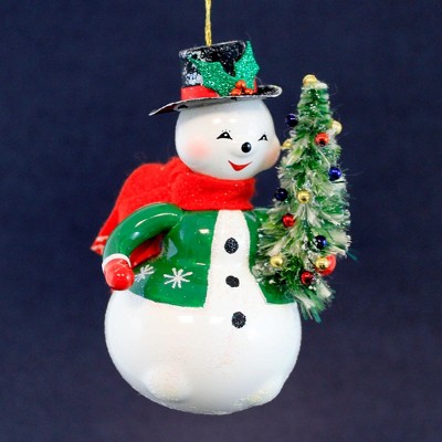 Italian Ornaments 5.5 Inch Jolly Snowman With Christmas Tree Mgd Sit Or Hang Ornament Tree Ornaments