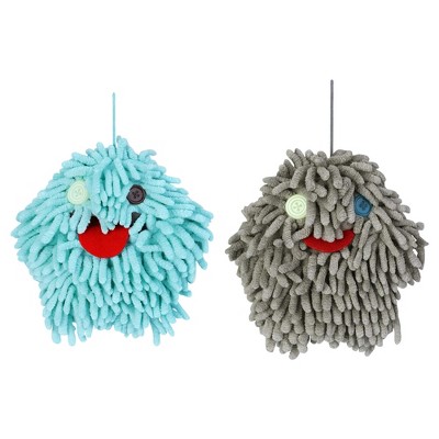 REGALWOVEN Soft Absorbent Chenille Decorative Hanging Ball Hand Towels 2 Pcs