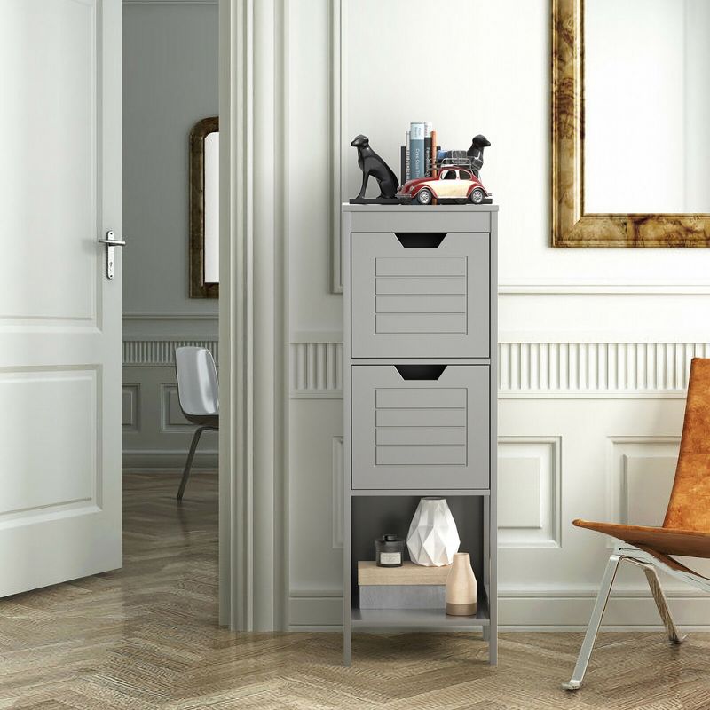 Costway Bathroom Wooden Floor Cabinet Multifunction Storage Rack Stand Organizer Gray\Black, 3 of 13
