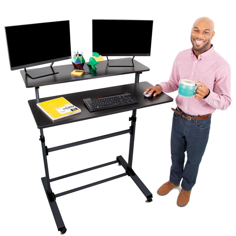 Tranzendesk Dual Level Standing Desk – 40" Mobile Height Adjustable Workstation – Black – Stand Steady, 3 of 13