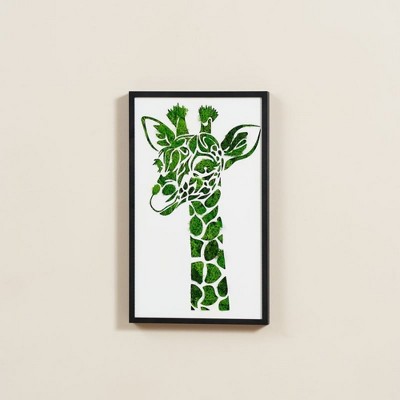ChicFurnit Wall Art Giraffe Moss Metal Decor Lively Nature Accent for Home Living Room and Office, Green, 22"*14"*1.58"