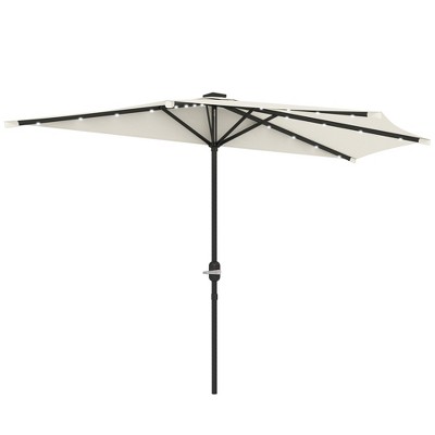 Outsunny Half Umbrella Outdoor Patio Umbrella, UPF 30+ Small Balcony Umbrella, Vented Tiltable Half Patio Umbrella with Crank 8 Ribs
