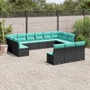 vidaXL Patio Sofa Set 13 Piece Black Poly Rattan with Cushions - Modular Garden Furniture for Outdoor, Terrace, Deck, Patio - Blue Fabric - 2 of 4