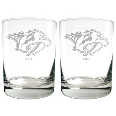 NHL Nashville Predators Laser Etched Rocks Glass Set - 2pc