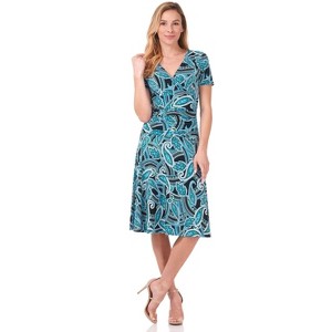 Rekucci Women's V-Neck Short Sleeve Crossover Dress with Tummy Control - 1 of 4