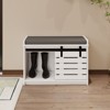 CAVINAS Modern White Barn Doors Shoe Bench Rock with Cushion & Shelves,Multifunctional Storage Bench for Entryway,Living Room - 2 of 4