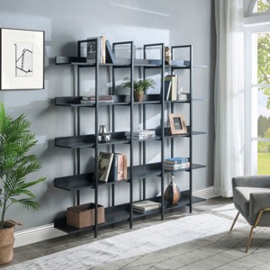 Industrial 5 Tier Bookshelf with Open MDF Shelves and Steel Frame for Office or Living Room Display-3irtyhousy - 1 of 4