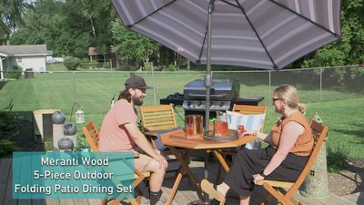 Meranti Wood Teak Oil Finish 5-Piece Folding Patio Dining Set