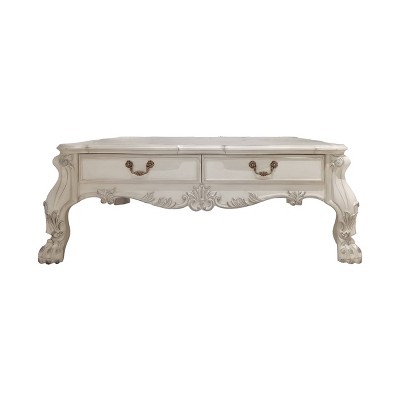 Dresden 57" Bone White Wood Coffee Table with Storage Drawers