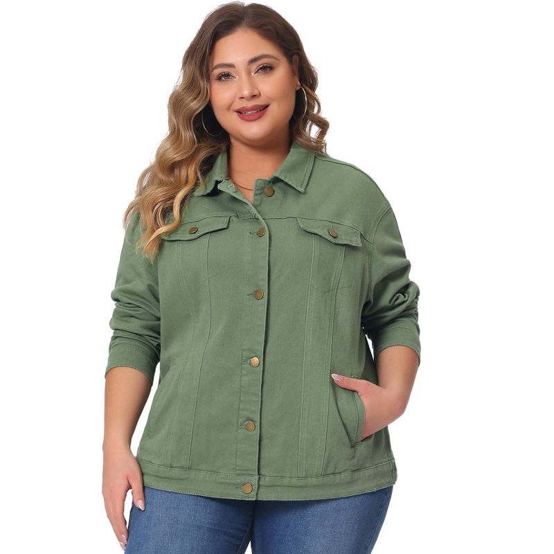 Agnes Orinda Women's Plus Size Outerwear Button Front Washed Casual Denim Jackets, 1 of 9