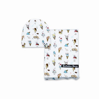 Bellabu Bear Baby Ice Cream Bamboo Swaddle & Beanie Set