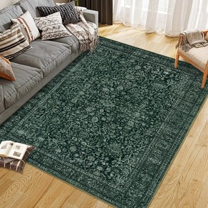 Area Rugs for Living Room Bedroom, Washable Rug, Vintage Floral Boho Non Slip & Low Pile Carpet Indoor Dining Room and Kids Room - 1 of 4