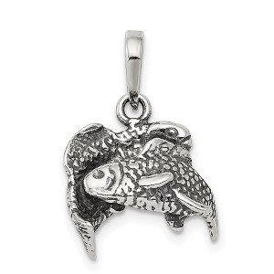 Black Bow Jewelry Sterling Silver Pisces the Fish Zodiac 3D Antiqued Pendant - 1 of 4
