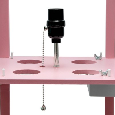 Light Pink Etagere Floor Lamp with USB Ports and Linen Shade