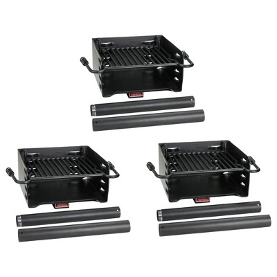 Pilot Rock Park Style Heavy Duty Steel Outdoor BBQ Charcoal Grill with Cooking Grate & 360 Degree Swivel Post for Camping or Backyard, Black (3 Pack)
