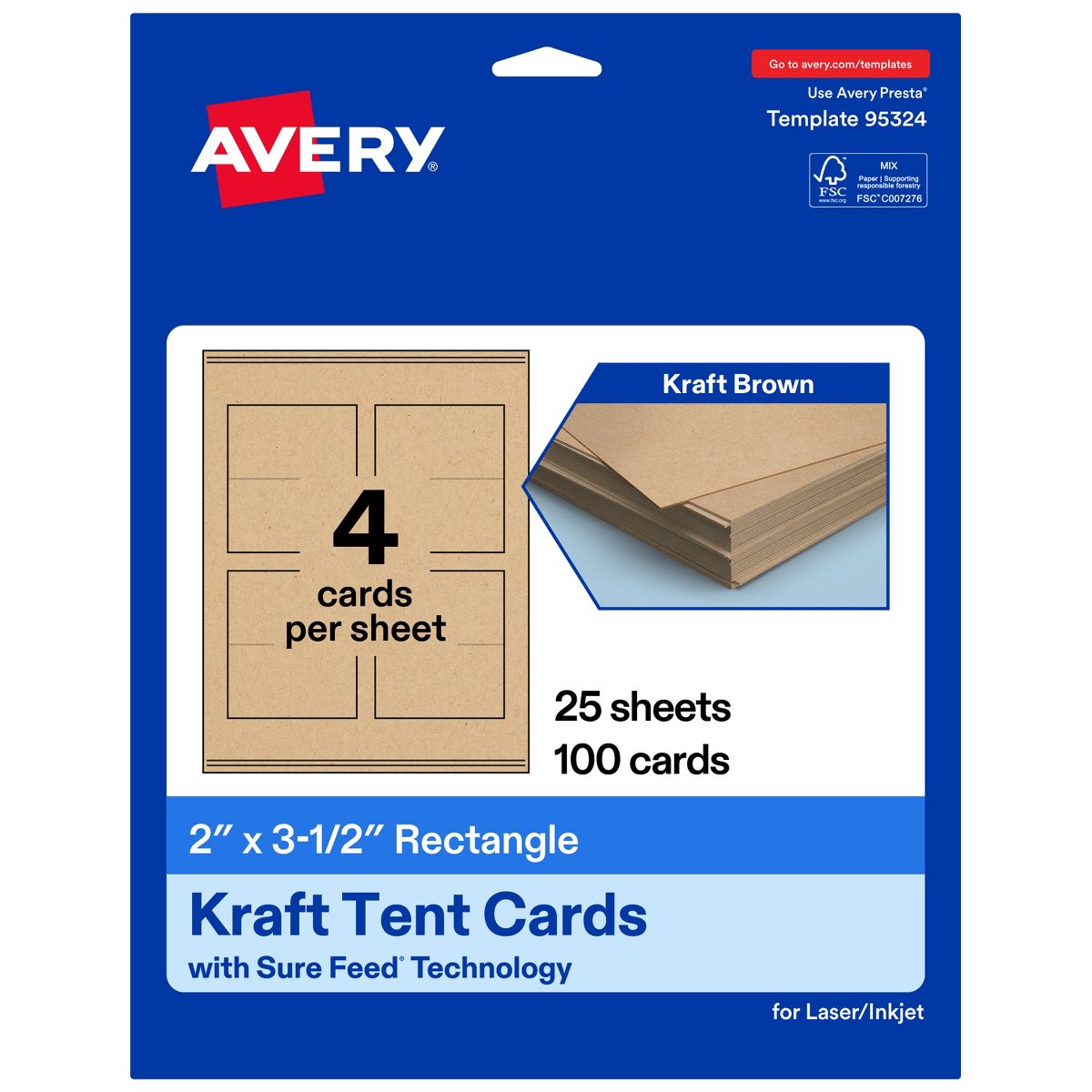 Avery Kraft Brown Tent Cards, 2" x 3-1/2" Rectangle