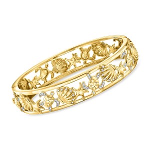 Ross-Simons 0.33 ct. t.w. Diamond Sea Life Bangle Bracelet in 18kt Gold Over Sterling Size 7 - 1 of 3