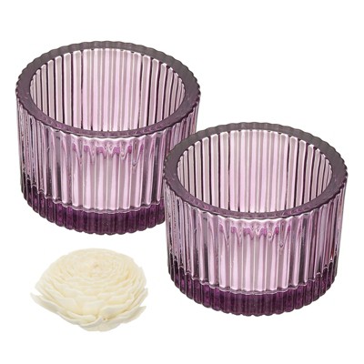 Unique Bargains Centerpiece Decor Round Ribbed Votive Glass Tea Light Holders