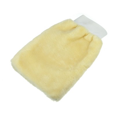 Unique Bargains Faux Wool Double Side Car Wash Mitt Washing Dusting Cleaning Glove Beige 1 Pc