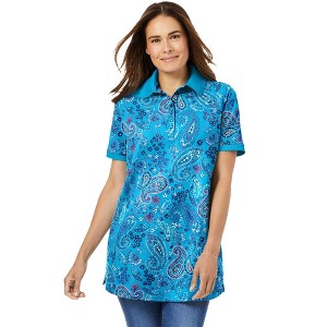 Woman Within Women's Plus Size Perfect Printed Short-Sleeve Polo Shirt - 1 of 4