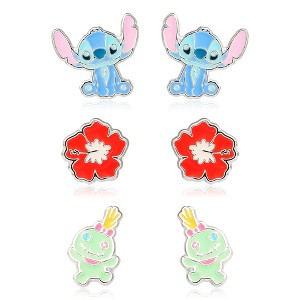 Disney Lilo and Stitch Experiment 626 Silver Plated Stud Earring Set - 3 Pairs - 1 of 4