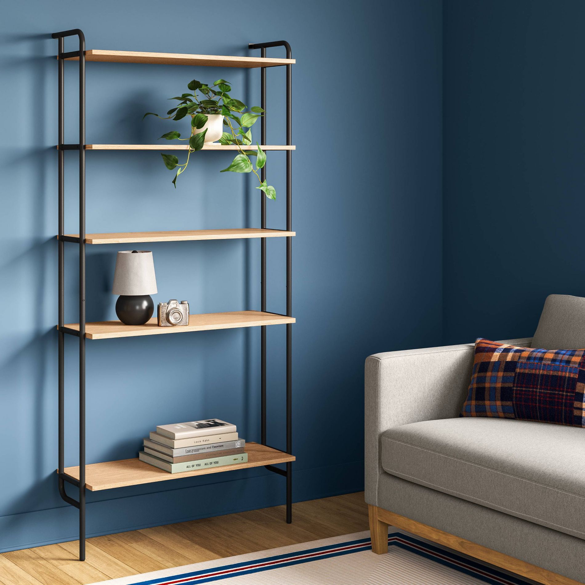 Wood and Metal Wall Mounted Bookshelf with Five Shelves -Room Essentials™