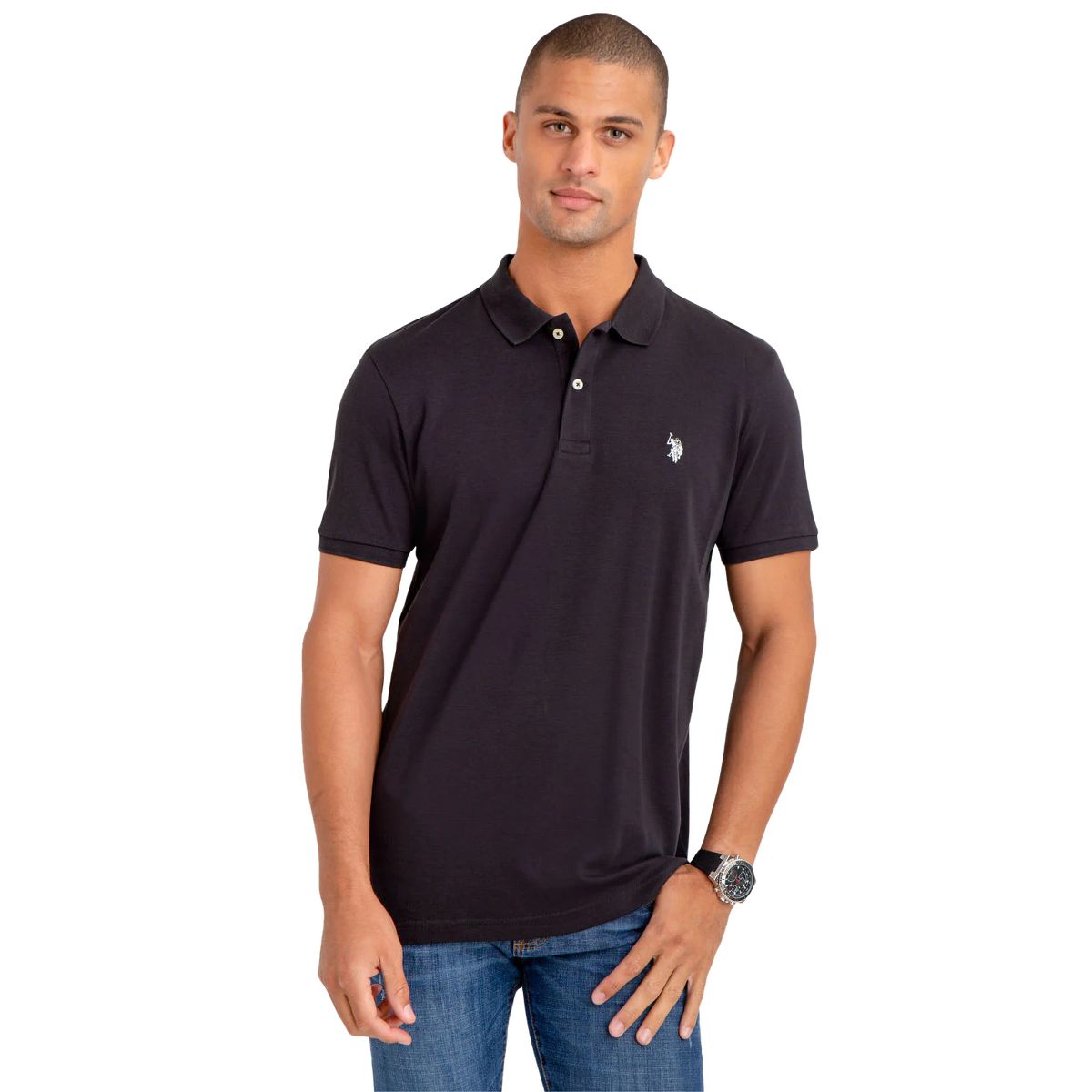 U.S. Polo Assn. Men's Solid Short Sleeve Interlock Polo Shirt, Golf Shirts for Men, Business Casual Polos - thumbnail 3