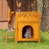 SEVOBAL Pet Crates and Houses 2-Story Wooden Cat House with Balcony in Indoor and Outdoor Shelter for Feral and Pet Cats, Yellow, 30.7"*25.2"*6.3" - 2 of 4