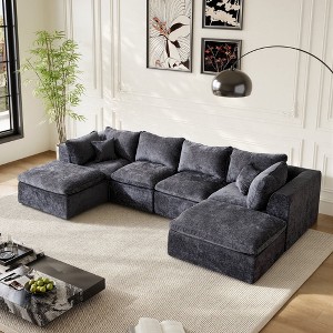 4-8 Seater Modular Cloud Sectional Sofa, U-Shape Chenille Couch, Deep Memory Foam Couch, No Assembly Required - 1 of 4