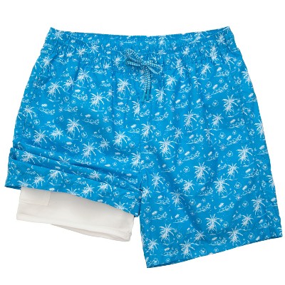 Мужские шорты Rokka&Rolla Men's 7'' Pattern Swim Shorts with Compression Liner-Ocean Navy Print, size Medium — фото 2